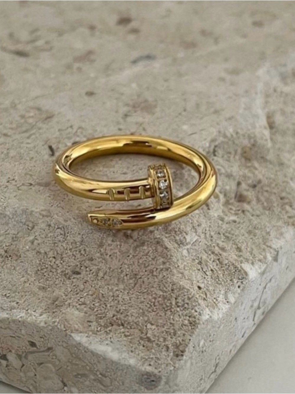 Classic Gold Nail Wrap Ring with Pavé Diamonds - Women Jewelry